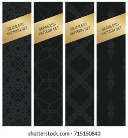 Abstract concept vector monochrome geometric pattern. Dark blue, gold minimal background. Creative illustration template. Seamless stylish texture. For wallpaper, surface, web design, textile, decor