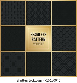 Abstract concept vector monochrome geometric pattern. Dark blue, gold minimal background. Creative illustration template. Seamless stylish texture. For wallpaper, surface, web design, textile, decor