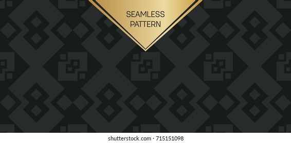 Abstract concept vector monochrome geometric pattern. Dark blue, gold minimal background. Creative illustration template. Seamless stylish texture. For wallpaper, surface, web design, textile, decor