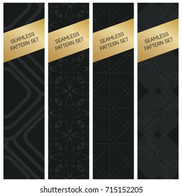 Abstract concept vector monochrome geometric pattern. Dark blue, gold minimal background. Creative illustration template. Seamless stylish texture. For wallpaper, surface, web design, textile, decor