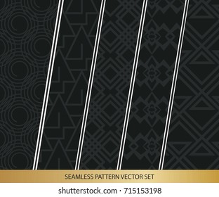 Abstract concept vector monochrome geometric pattern. Dark blue, gold minimal background. Creative illustration template. Seamless stylish texture. For wallpaper, surface, web design, textile, decor