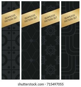 Abstract concept vector monochrome geometric pattern. Dark blue, gold minimal background. Creative illustration template. Seamless stylish texture. For wallpaper, surface, web design, textile, decor