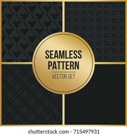 Abstract concept vector monochrome geometric pattern. Dark blue, gold minimal background. Creative illustration template. Seamless stylish texture. For wallpaper, surface, web design, textile, decor
