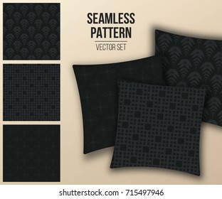 Abstract concept vector monochrome geometric pattern. Dark blue, gold minimal background. Creative illustration template. Seamless stylish texture. For wallpaper, surface, web design, textile, decor