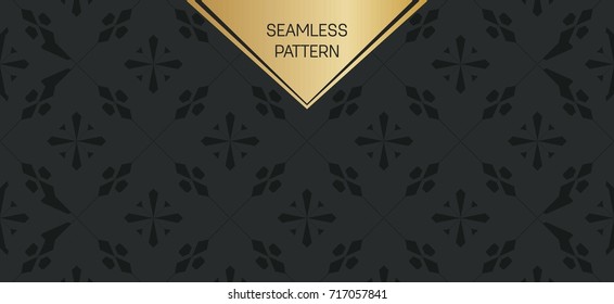 Abstract concept vector monochrome geometric pattern. Dark blue, gold minimal background. Creative illustration template. Seamless stylish texture. For wallpaper, surface, web design, textile, decor