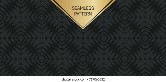 Abstract concept vector monochrome geometric pattern. Dark blue, gold minimal background. Creative illustration template. Seamless stylish texture. For wallpaper, surface, web design, textile, decor