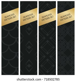 Abstract concept vector monochrome geometric pattern. Dark blue, gold minimal background. Creative illustration template. Seamless stylish texture. For wallpaper, surface, web design, textile, decor