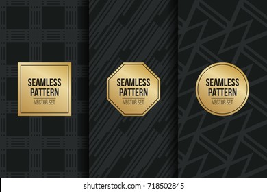 Abstract concept vector monochrome geometric pattern. Dark blue, gold minimal background. Creative illustration template. Seamless stylish texture. For wallpaper, surface, web design, textile, decor