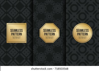 Abstract concept vector monochrome geometric pattern. Dark blue, gold minimal background. Creative illustration template. Seamless stylish texture. For wallpaper, surface, web design, textile, decor
