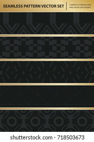 Abstract concept vector monochrome geometric pattern. Dark blue, gold minimal background. Creative illustration template. Seamless stylish texture. For wallpaper, surface, web design, textile, decor
