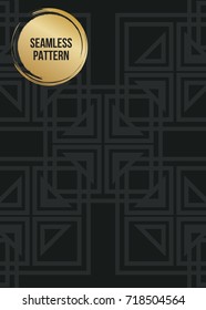 Abstract concept vector monochrome geometric pattern. Dark blue, gold minimal background. Creative illustration template. Seamless stylish texture. For wallpaper, surface, web design, textile, decor