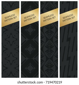 Abstract concept vector monochrome geometric pattern. Dark blue, gold minimal background. Creative illustration template. Seamless stylish texture. For wallpaper, surface, web design, textile, decor