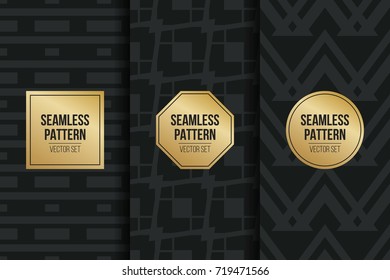 Abstract concept vector monochrome geometric pattern. Dark blue, gold minimal background. Creative illustration template. Seamless stylish texture. For wallpaper, surface, web design, textile, decor