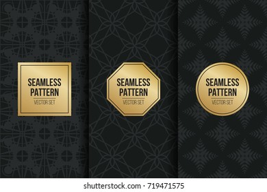 Abstract concept vector monochrome geometric pattern. Dark blue, gold minimal background. Creative illustration template. Seamless stylish texture. For wallpaper, surface, web design, textile, decor
