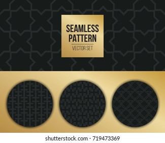 Abstract concept vector monochrome geometric pattern. Dark blue, gold minimal background. Creative illustration template. Seamless stylish texture. For wallpaper, surface, web design, textile, decor