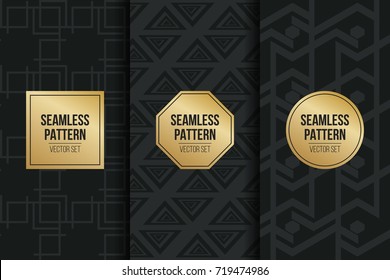 Abstract concept vector monochrome geometric pattern. Dark blue, gold minimal background. Creative illustration template. Seamless stylish texture. For wallpaper, surface, web design, textile, decor