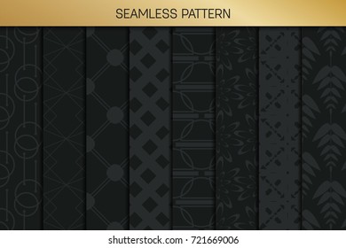 Abstract concept vector monochrome geometric pattern. Dark blue, gold minimal background. Creative illustration template. Seamless stylish texture. For wallpaper, surface, web design, textile, decor