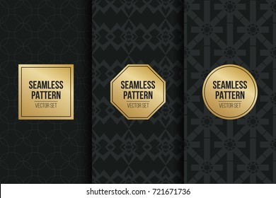 Abstract concept vector monochrome geometric pattern. Dark blue, gold minimal background. Creative illustration template. Seamless stylish texture. For wallpaper, surface, web design, textile, decor