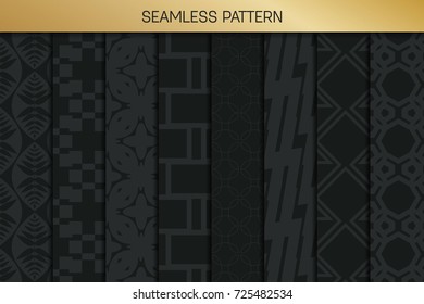 Abstract concept vector monochrome geometric pattern. Dark blue, gold minimal background. Creative illustration template. Seamless stylish texture. For wallpaper, surface, web design, textile, decor