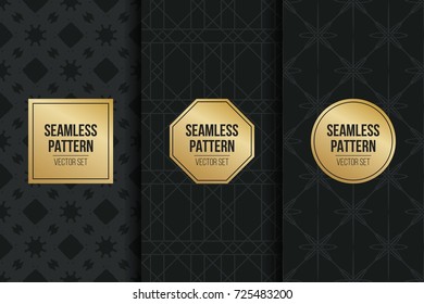 Abstract concept vector monochrome geometric pattern. Dark blue, gold minimal background. Creative illustration template. Seamless stylish texture. For wallpaper, surface, web design, textile, decor