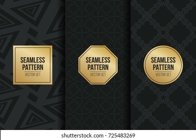 Abstract concept vector monochrome geometric pattern. Dark blue, gold minimal background. Creative illustration template. Seamless stylish texture. For wallpaper, surface, web design, textile, decor