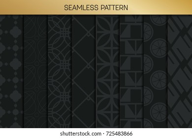 Abstract concept vector monochrome geometric pattern. Dark blue, gold minimal background. Creative illustration template. Seamless stylish texture. For wallpaper, surface, web design, textile, decor