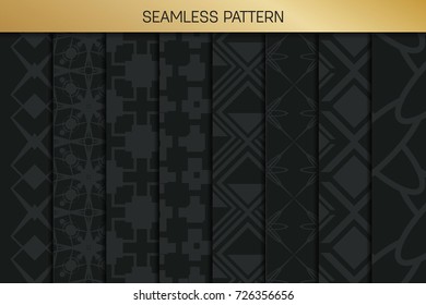 Abstract concept vector monochrome geometric pattern. Dark blue, gold minimal background. Creative illustration template. Seamless stylish texture. For wallpaper, surface, web design, textile, decor