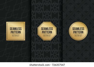 Abstract concept vector monochrome geometric pattern. Dark blue, gold minimal background. Creative illustration template. Seamless stylish texture. For wallpaper, surface, web design, textile, decor
