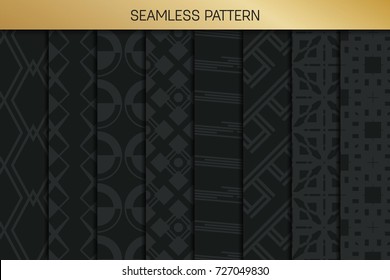 Abstract concept vector monochrome geometric pattern. Dark blue, gold minimal background. Creative illustration template. Seamless stylish texture. For wallpaper, surface, web design, textile, decor