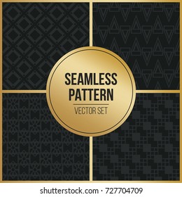 Abstract concept vector monochrome geometric pattern. Dark blue, gold minimal background. Creative illustration template. Seamless stylish texture. For wallpaper, surface, web design, textile, decor