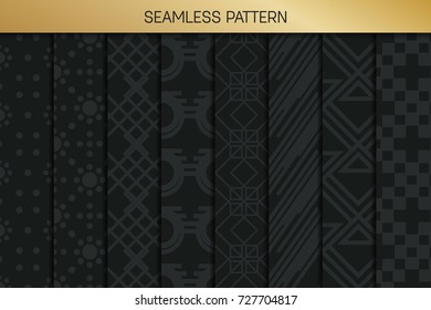 Abstract concept vector monochrome geometric pattern. Dark blue, gold minimal background. Creative illustration template. Seamless stylish texture. For wallpaper, surface, web design, textile, decor