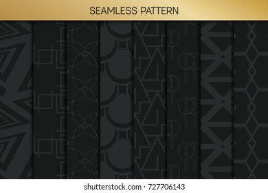 Abstract concept vector monochrome geometric pattern. Dark blue, gold minimal background. Creative illustration template. Seamless stylish texture. For wallpaper, surface, web design, textile, decor