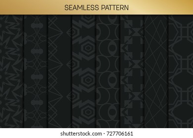 Abstract concept vector monochrome geometric pattern. Dark blue, gold minimal background. Creative illustration template. Seamless stylish texture. For wallpaper, surface, web design, textile, decor