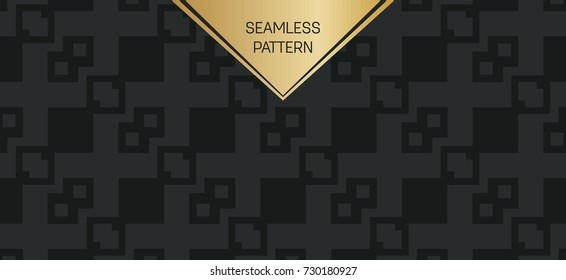 Abstract concept vector monochrome geometric pattern. Dark blue, gold minimal background. Creative illustration template. Seamless stylish texture. For wallpaper, surface, web design, textile, decor