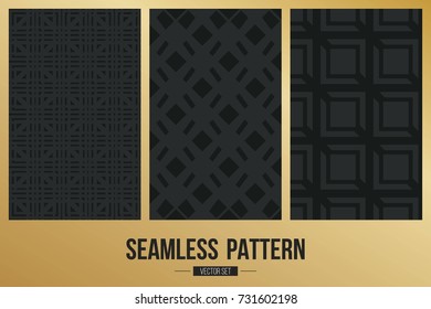 Abstract concept vector monochrome geometric pattern. Dark blue, gold minimal background. Creative illustration template. Seamless stylish texture. For wallpaper, surface, web design, textile, decor