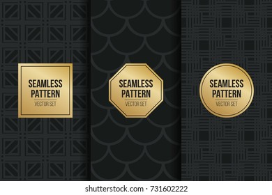 Abstract concept vector monochrome geometric pattern. Dark blue, gold minimal background. Creative illustration template. Seamless stylish texture. For wallpaper, surface, web design, textile, decor