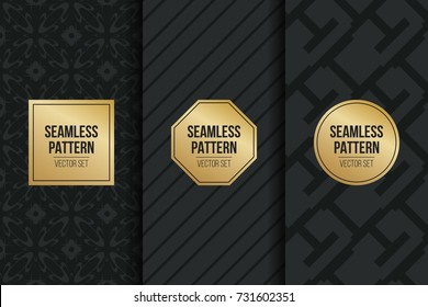 Abstract concept vector monochrome geometric pattern. Dark blue, gold minimal background. Creative illustration template. Seamless stylish texture. For wallpaper, surface, web design, textile, decor