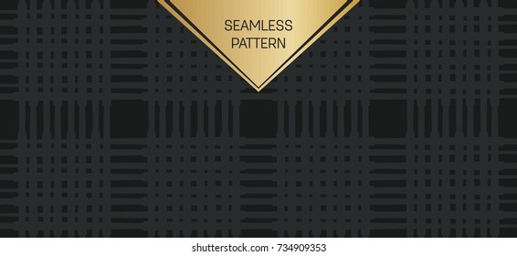 Abstract concept vector monochrome geometric pattern. Dark blue, gold minimal background. Creative illustration template. Seamless stylish texture. For wallpaper, surface, web design, textile, decor