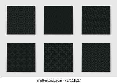 Abstract concept vector monochrome geometric pattern. Dark blue, gold minimal background. Creative illustration template. Seamless stylish texture. For wallpaper, surface, web design, textile, decor