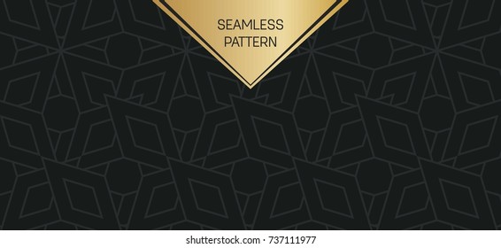 Abstract concept vector monochrome geometric pattern. Dark blue, gold minimal background. Creative illustration template. Seamless stylish texture. For wallpaper, surface, web design, textile, decor