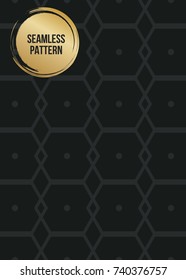 Abstract concept vector monochrome geometric pattern. Dark blue, gold minimal background. Creative illustration template. Seamless stylish texture. For wallpaper, surface, web design, textile, decor