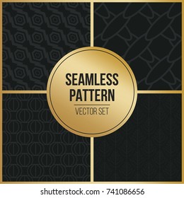 Abstract concept vector monochrome geometric pattern. Dark blue, gold minimal background. Creative illustration template. Seamless stylish texture. For wallpaper, surface, web design, textile, decor