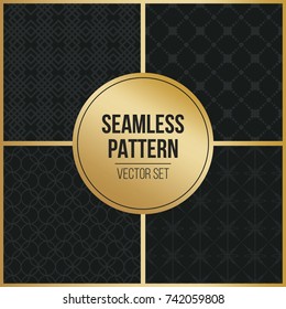 Abstract concept vector monochrome geometric pattern. Dark blue, gold minimal background. Creative illustration template. Seamless stylish texture. For wallpaper, surface, web design, textile, decor