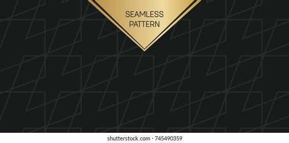 Abstract concept vector monochrome geometric pattern. Dark blue, gold minimal background. Creative illustration template. Seamless stylish texture. For wallpaper, surface, web design, textile, decor