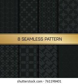 Abstract concept vector monochrome geometric pattern. Dark blue, gold minimal background. Creative illustration template. Seamless stylish texture. For wallpaper, surface, web design, textile, decor