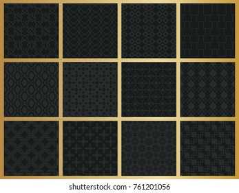 Abstract concept vector monochrome geometric pattern. Dark blue, gold minimal background. Creative illustration template. Seamless stylish texture. For wallpaper, surface, web design, textile, decor