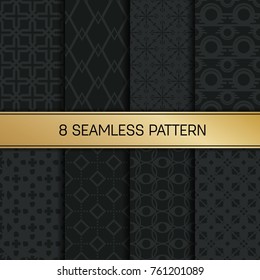 Abstract concept vector monochrome geometric pattern. Dark blue, gold minimal background. Creative illustration template. Seamless stylish texture. For wallpaper, surface, web design, textile, decor