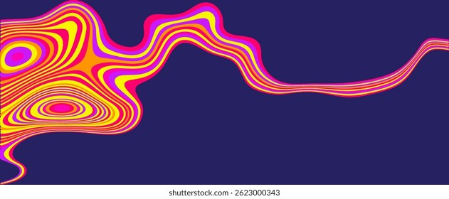Abstract conceptual artwork with vivid, undulating patterns showcasing bold colors with flowing movements. Modern art design set on a dark purple canvas.