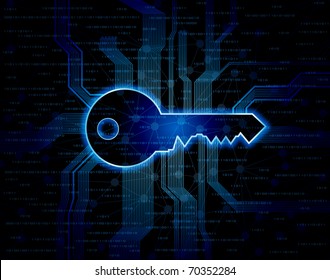 Abstract conceptual background with key shape and circuit pattern. Eps10 vector