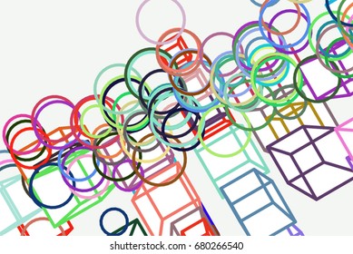 Abstract conceptual ellipse & square box pattern. Good for web page, graphic design, catalog, texture or background. 3D perspective view. Vector illustration graphic.